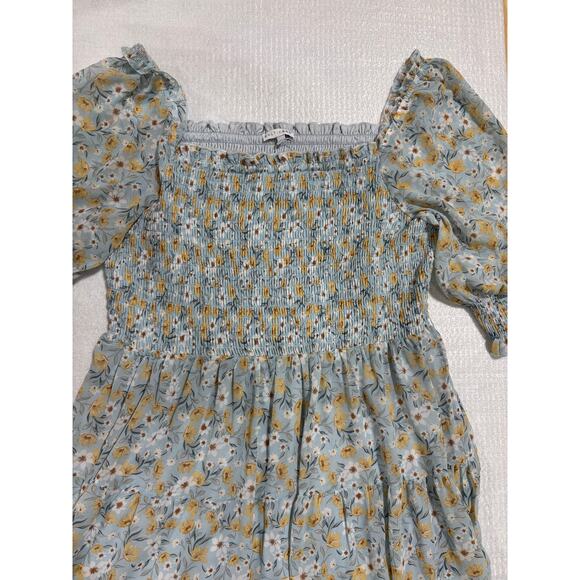 Baltic Born Smocked Floral Puff Sleeve Tiered Dress Blue Yellow 3XL Cottage NWT - Picture 9 of 9